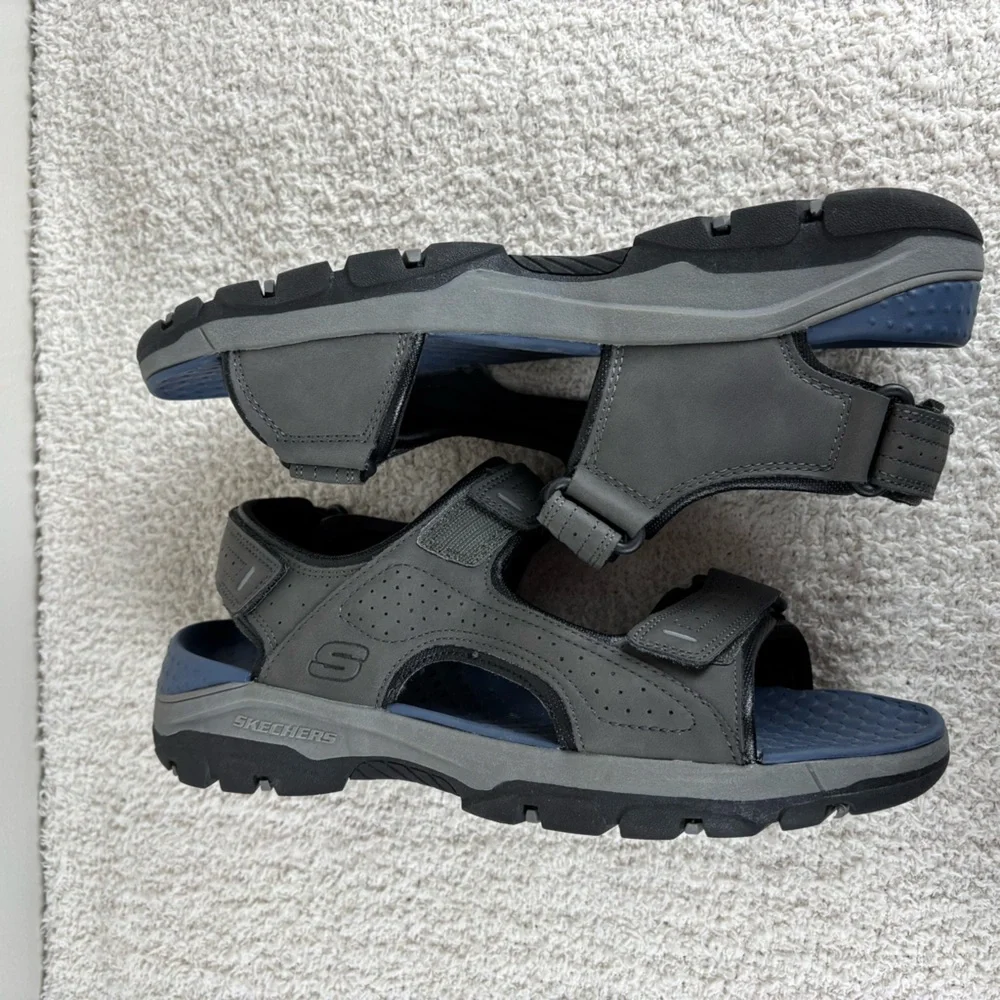 Skechers Sandals 10 Gray Blue Tresmen Garo River Adjustable Strappy Open Toe Men